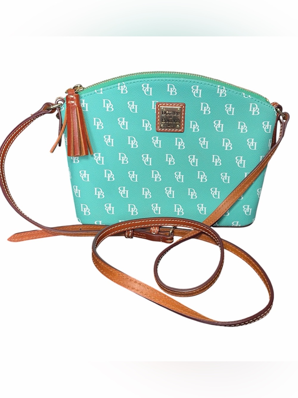 Dooney & Bourke Mint Teal Greta Crossbody with Brown Leather Trim